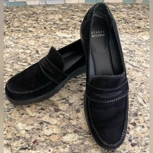 Stuart Weitzman Black Suede Penny Loafer, Size 8.5 N